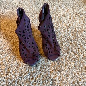 Calvin Klein Purple Suede Cut Out Open Toe Ankle Booties